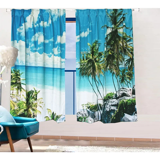 Sea View 3D Printing Blockout Curtains 2x128x160cm PINCH
