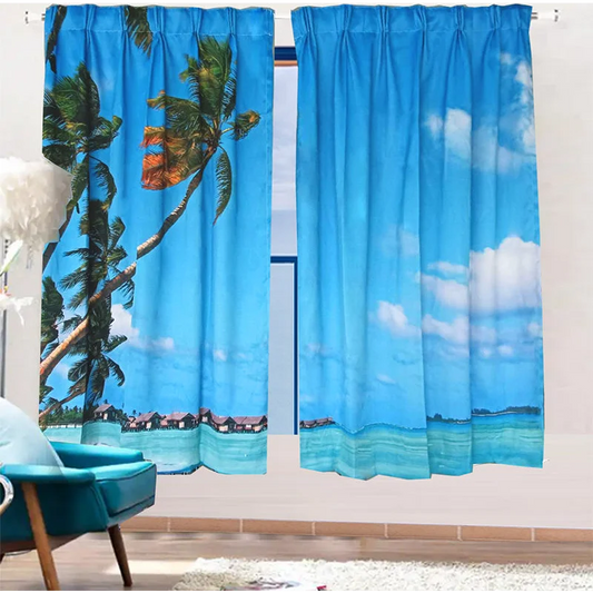 Sea View 3D Printing Blockout Curtains 2x130x160cm PINCH
