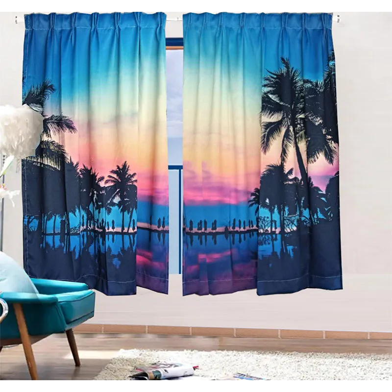 Sea View 3D Printing Blockout Curtains 2x131x160cm PINCH