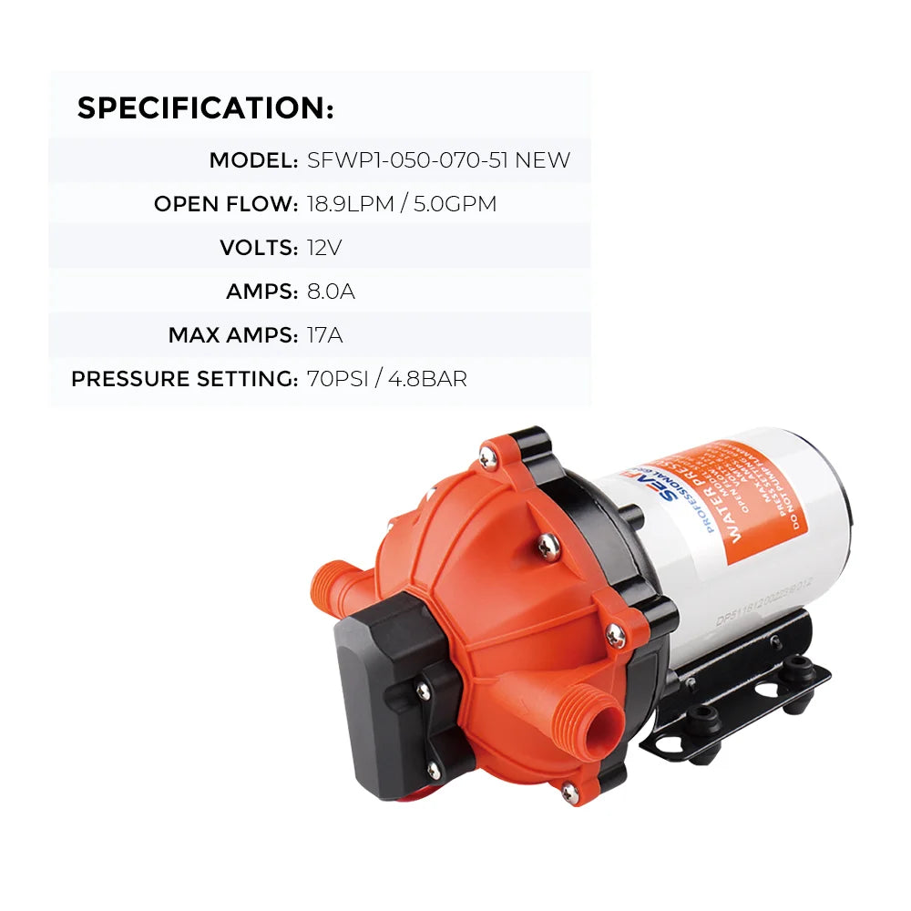 SEAFLO Deck Washdown Pump Kit 70PSI Boat Yacht 12V 5GPM