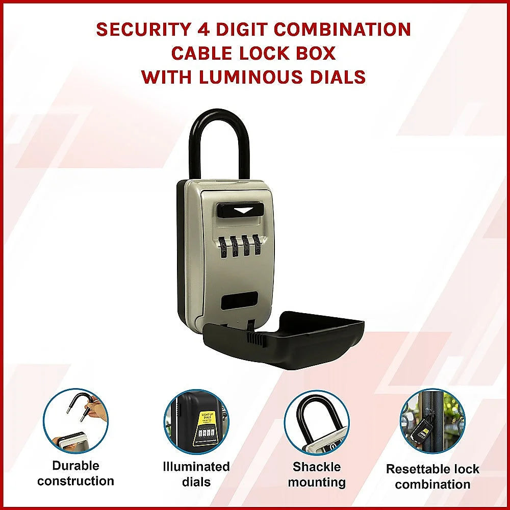 Security 4-Digit Combination Cable Lock Box with Luminous