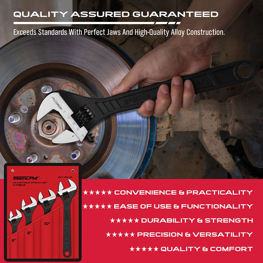 SEDY Adjustable Wrench Set 4Pc Heavy Duty SAE & Metric