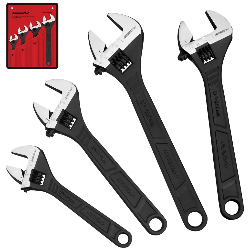 SEDY Adjustable Wrench Set 4Pc Heavy Duty SAE & Metric
