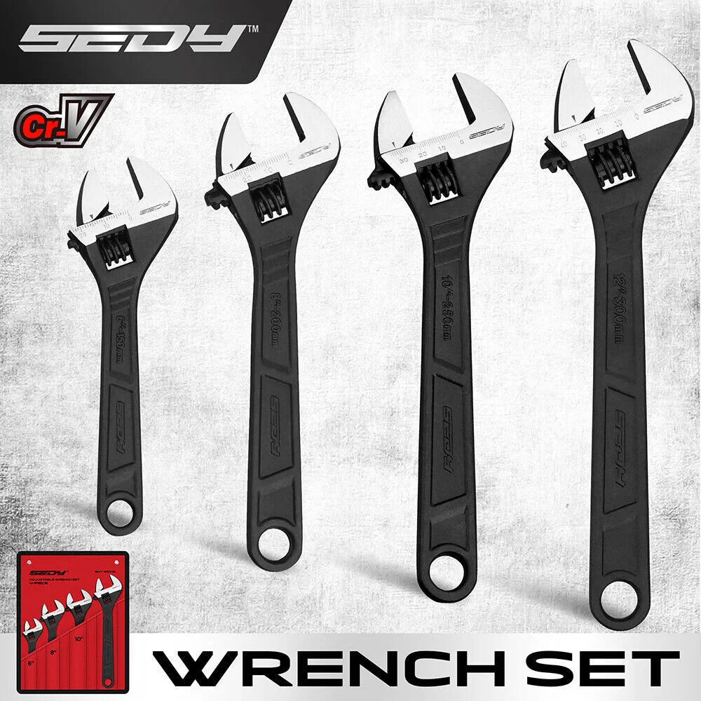 SEDY Adjustable Wrench Set 4Pc Heavy Duty SAE & Metric