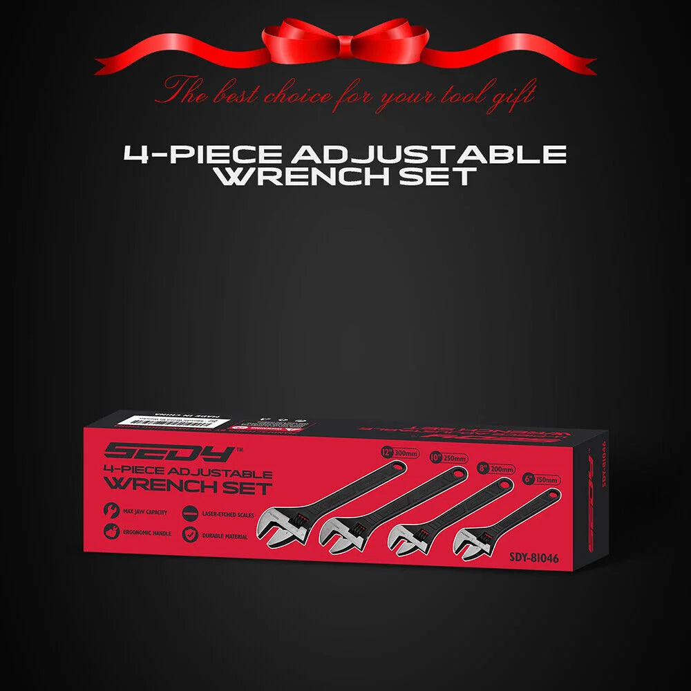 SEDY Adjustable Wrench Set 4Pc Heavy Duty SAE & Metric