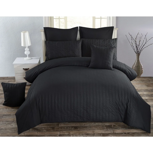 Seersucker Duvet Quilt Cover Set Double Size Black - Home &