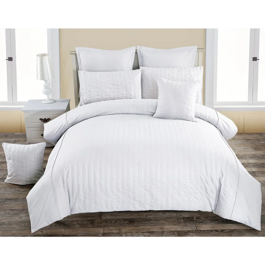 Seersucker Duvet Quilt Cover Set Queen Size White - Home &