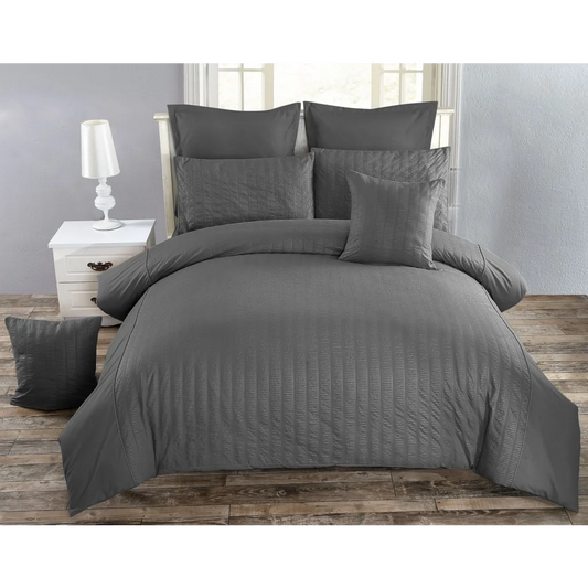 Seersucker Duvet Quilt Cover Set Super King Size Charcoal