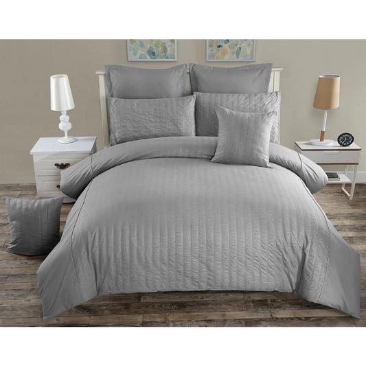 Seersucker Duvet Quilt Cover Set Super King Size Grey