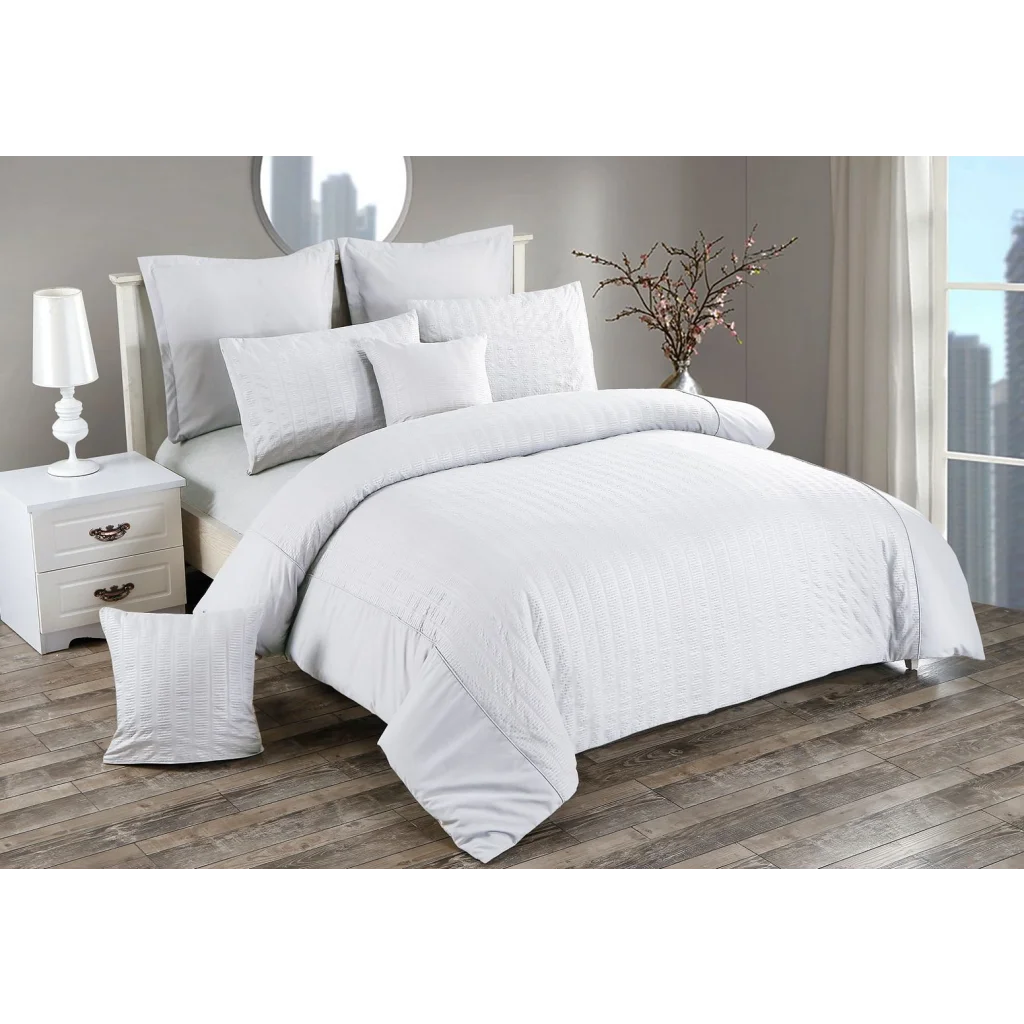 Seersucker Duvet Quilt Cover Set Super King Size White