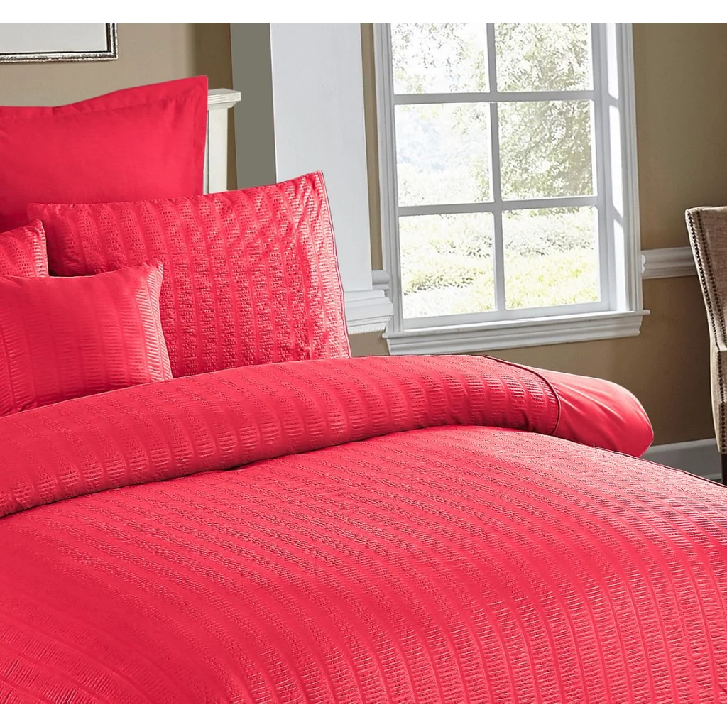 Seersucker Quilt/Duvet Cover Set King Size Red - Home &