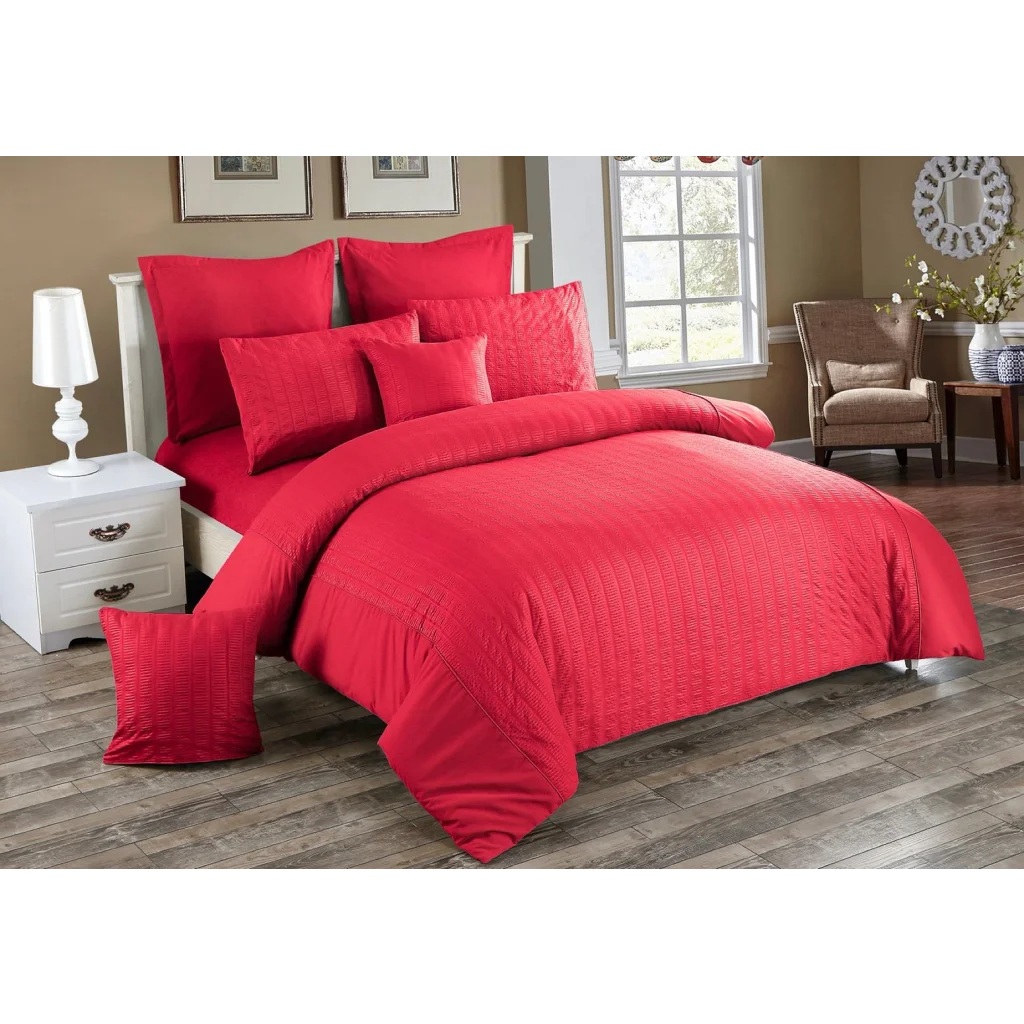 Seersucker Quilt/Duvet Cover Set Super King Size Red - Home