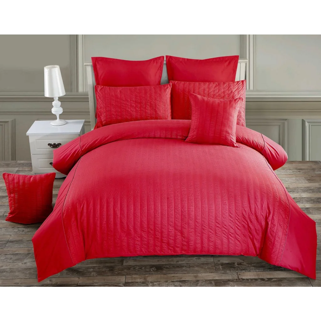 Seersucker Quilt/Duvet Cover Set Super King Size Red - Home