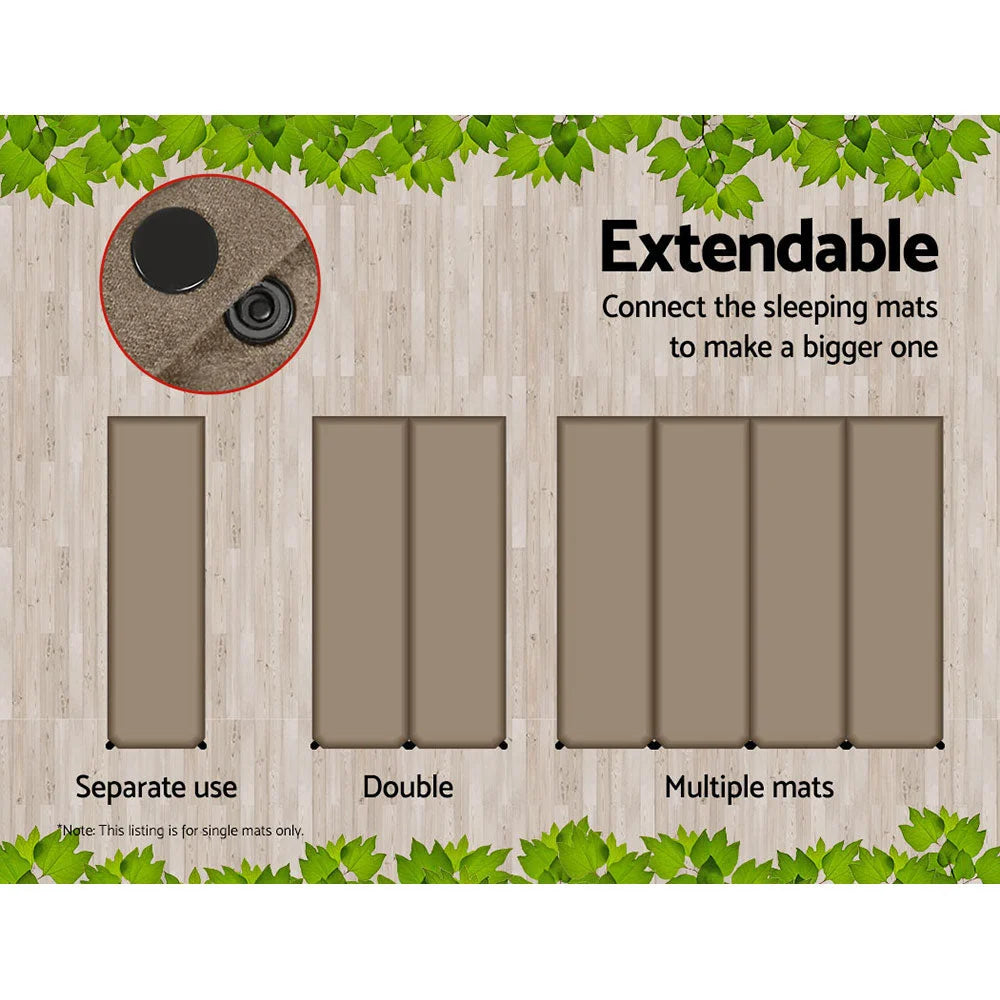 Single mattress Self Inflating 10 Thick Joinable Coffee