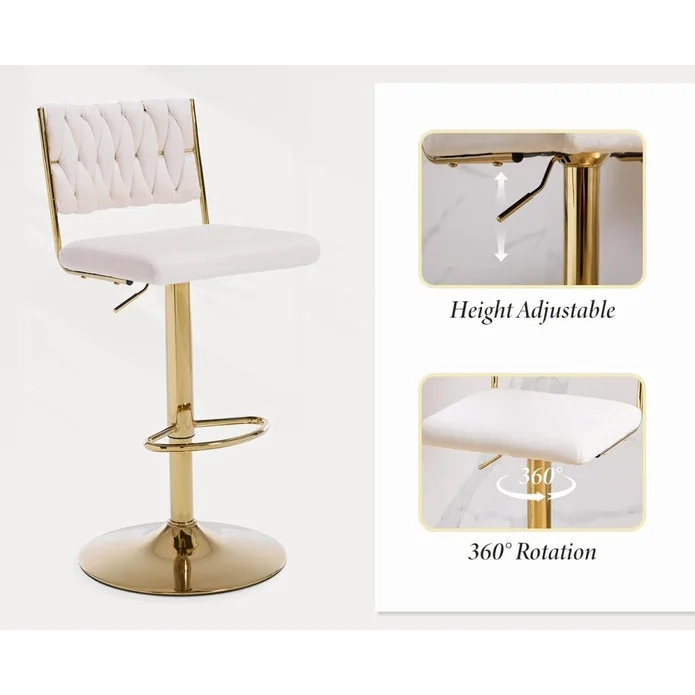 SERENITà 2x Velvet Bar Stools with Braided Back Elegant