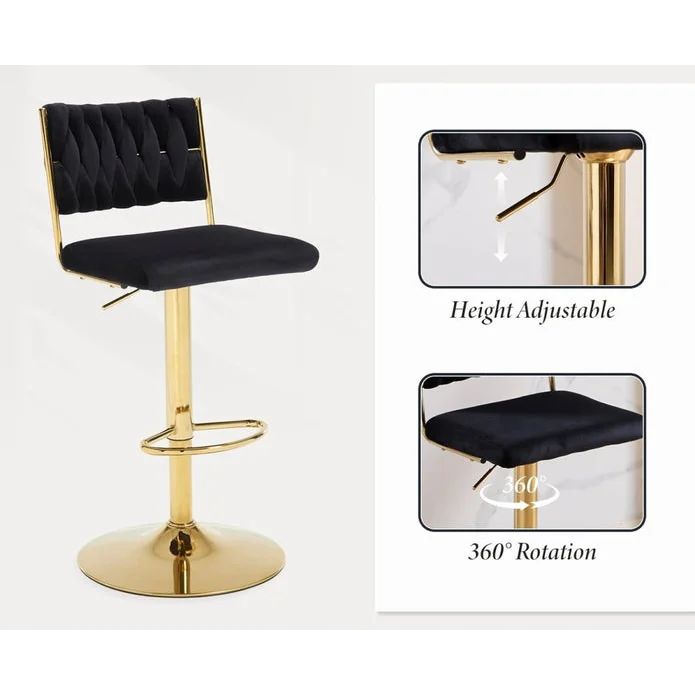 SERENITà 2x Velvet Bar Stools with Braided Back Elegant