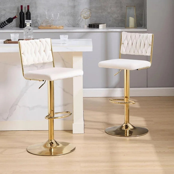 SERENITà 2x Velvet Bar Stools with Braided Back Elegant