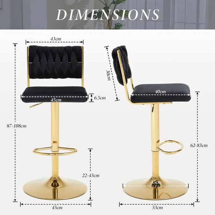 SERENITà 2x Velvet Bar Stools with Braided Back Elegant