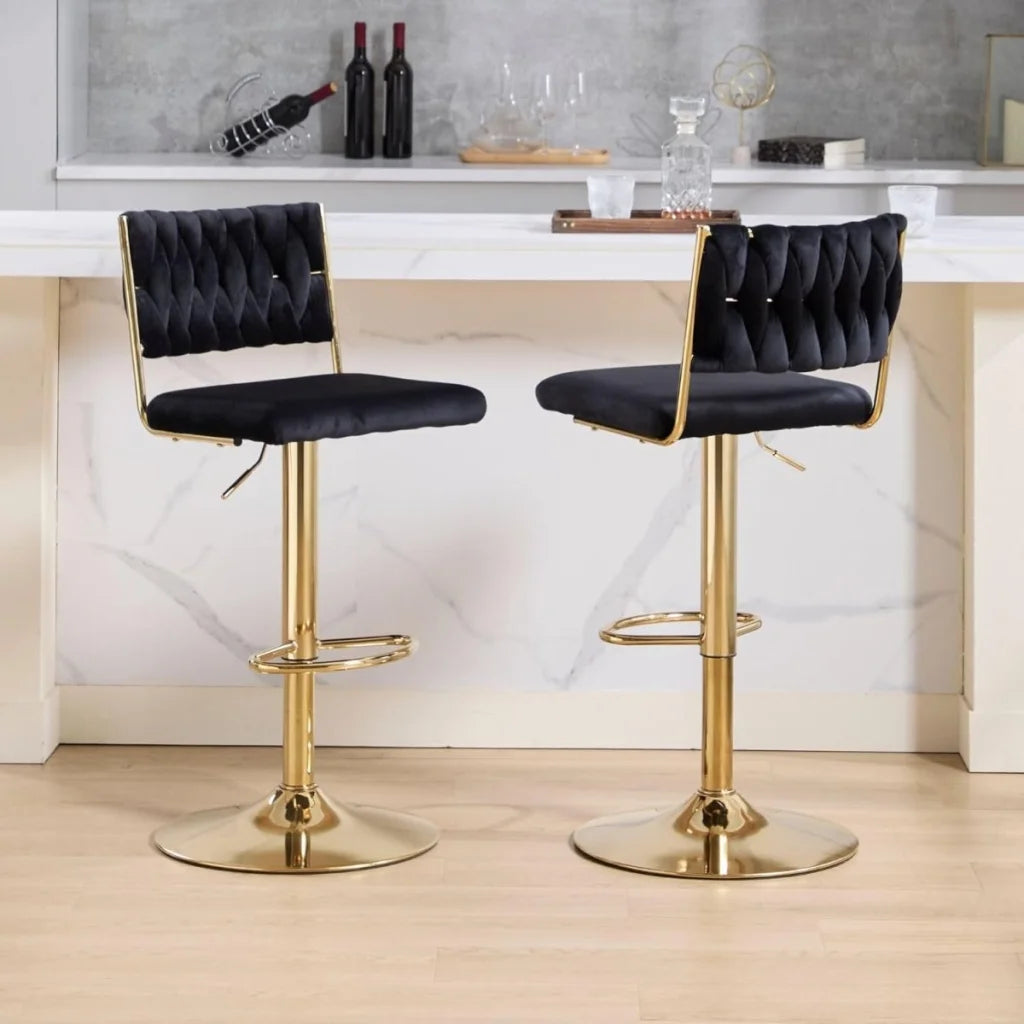 SERENITà 2x Velvet Bar Stools with Braided Back Elegant