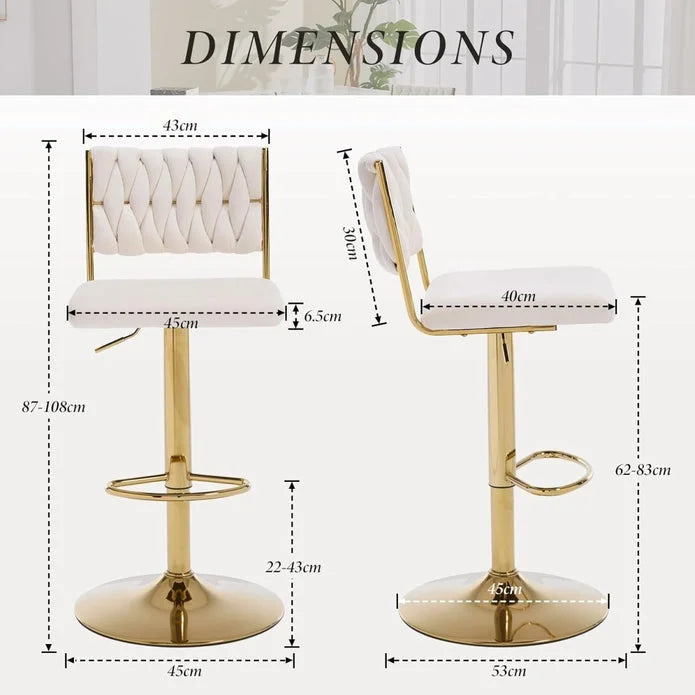 SERENITà 2x Velvet Bar Stools with Braided Back Elegant