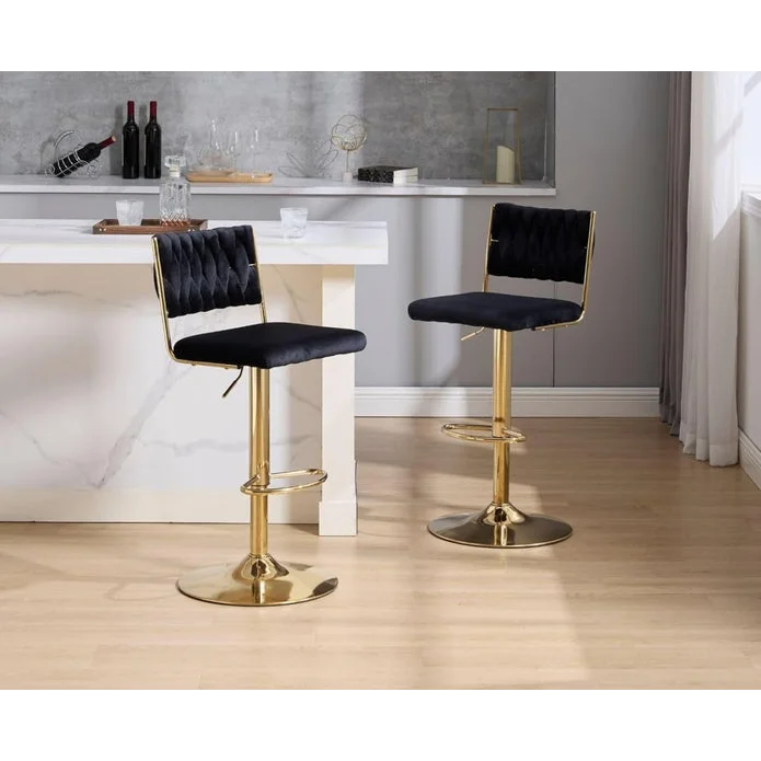SERENITà 2x Velvet Bar Stools with Braided Back Elegant