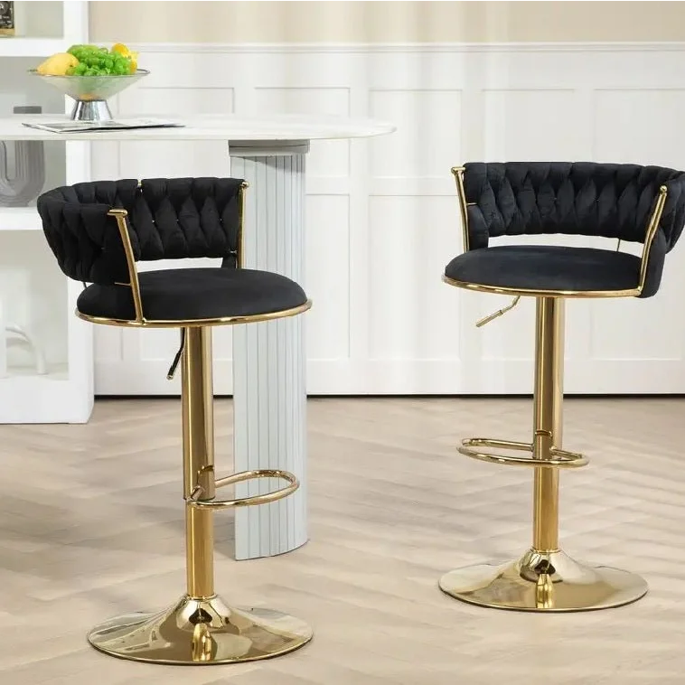 SERENITà Black Velvet Seat Kitchen Breakfast Bar Stools