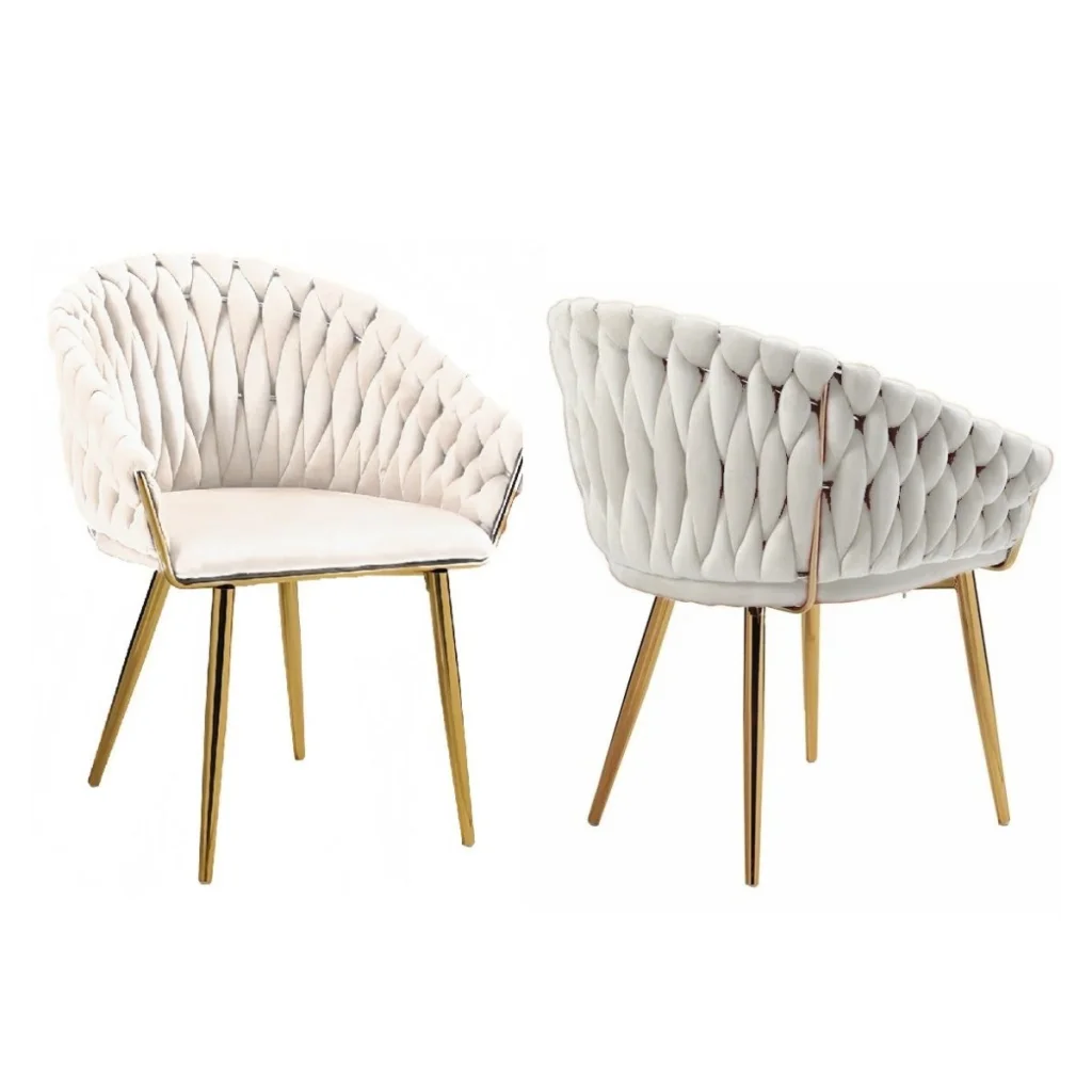 Metal 2 2ivory dining chair with ivory serenit velvet chairs