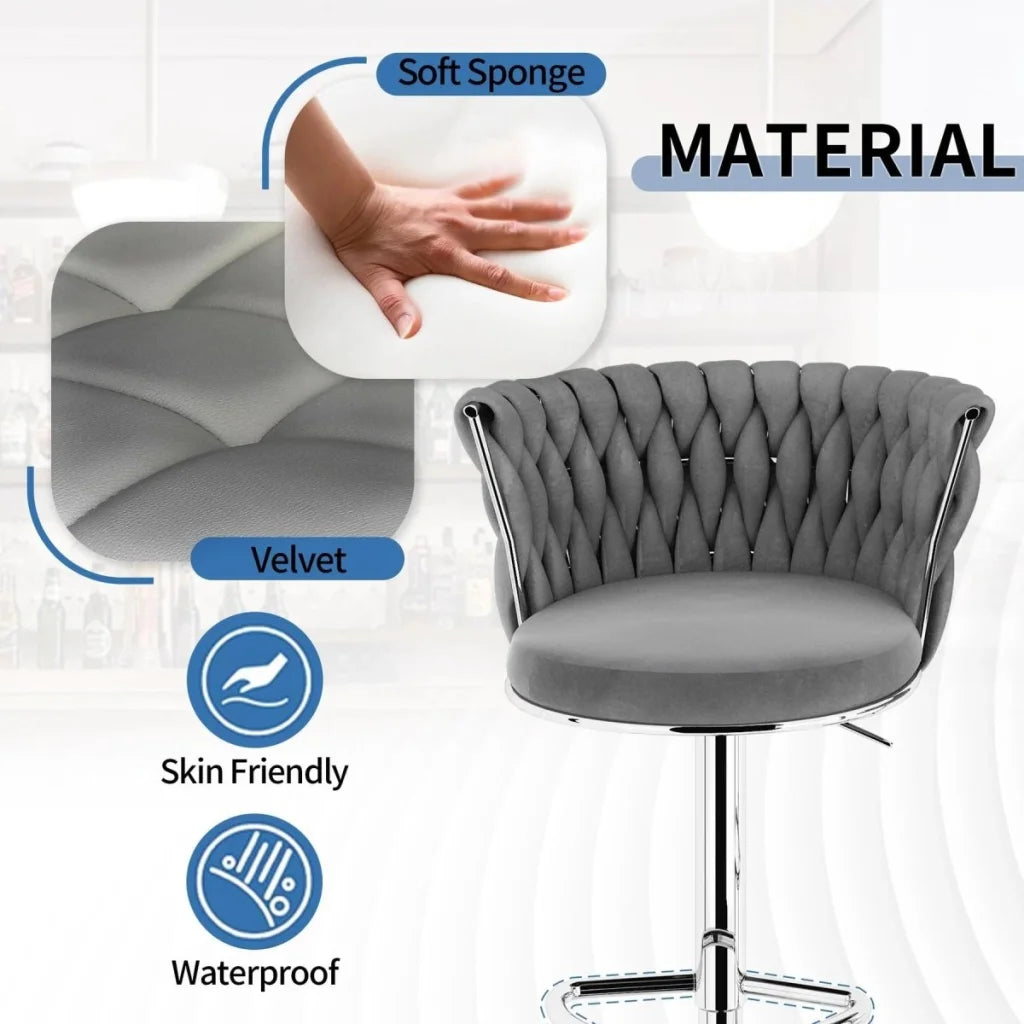 SERENITà Modern Silver Swivel Upholstered Velvet Adjustable
