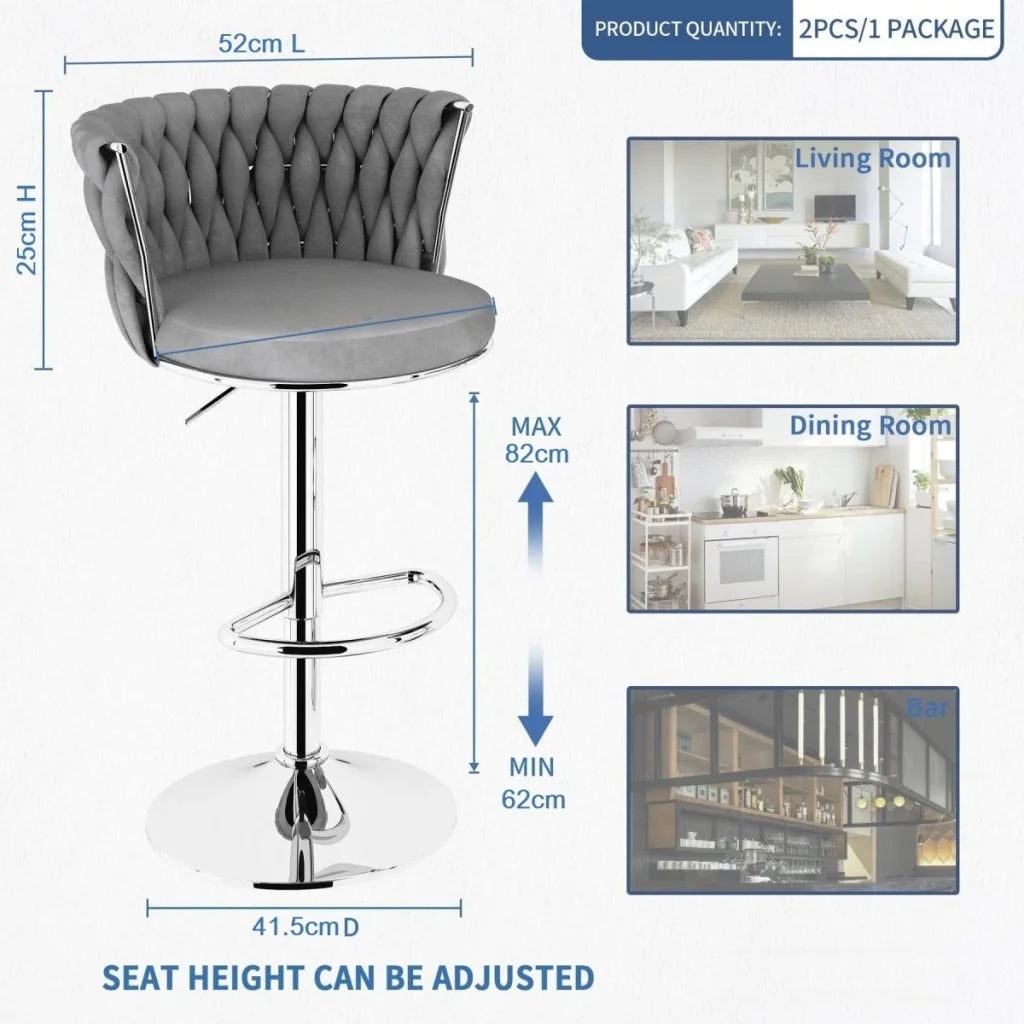 SERENITà Modern Silver Swivel Upholstered Velvet Adjustable