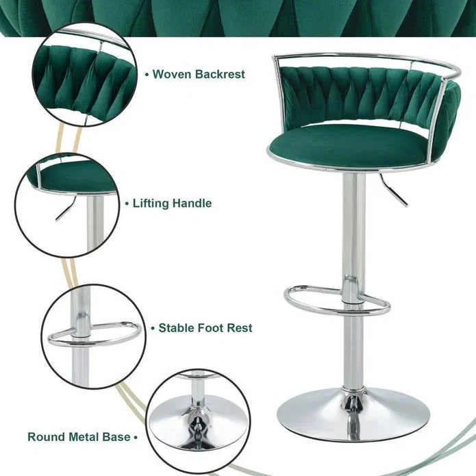SERENITà Silver Swivel Upholstered Velvet Adjustable Height