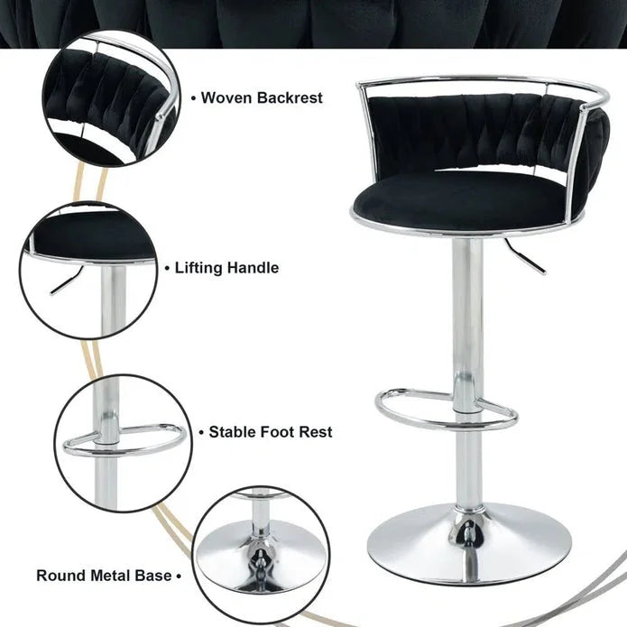 SERENITà Silver Swivel Upholstered Velvet Adjustable Height