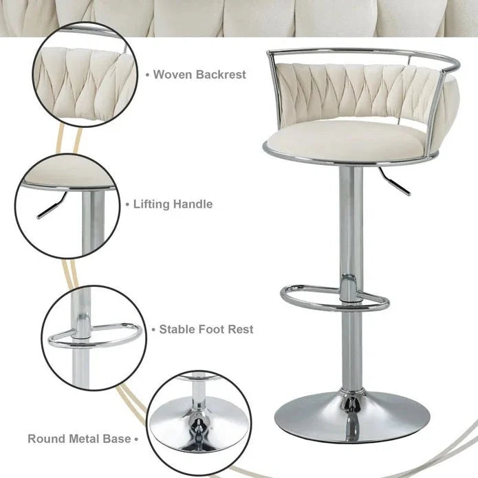 SERENITà Silver Swivel Upholstered Velvet Adjustable Height