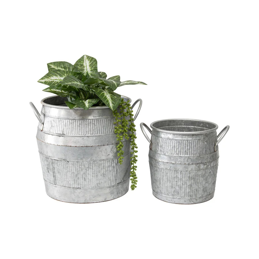 Set 2 Industro Chic Barrel Pot Planters 38cm - Audio &