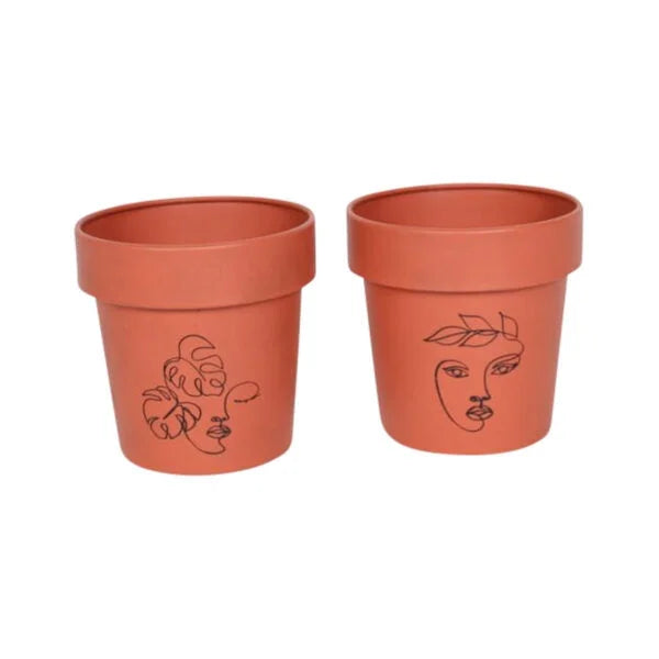 Set 2 Line Art Pot planters Assort 13cm - Home & Garden >