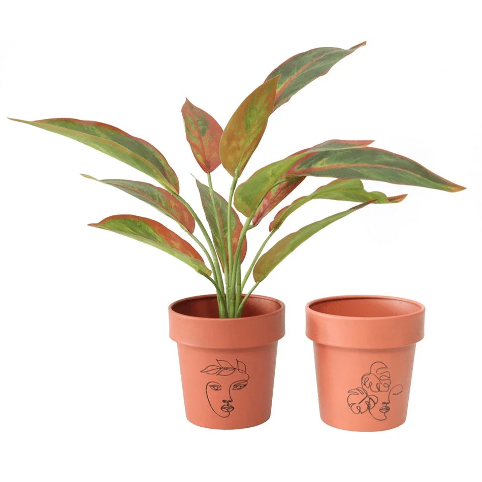 Set 2 Line Art Pot planters Assort 13cm - Home & Garden >