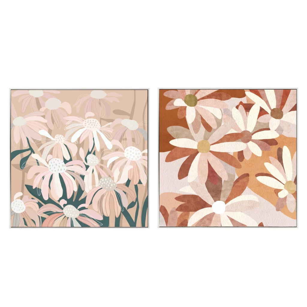 Set 2 Pink Flowers Wall Art Assort 60cm - Home & Garden >