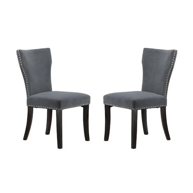 Set 2 Studded Grey Velvet Look Armless Dining Chairs 94cm