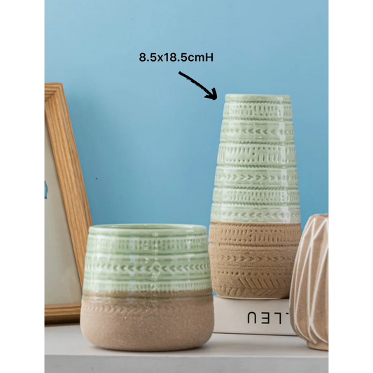 Set 2 Two Tone Mint Ceramic Vase Flower 18cm - Home &