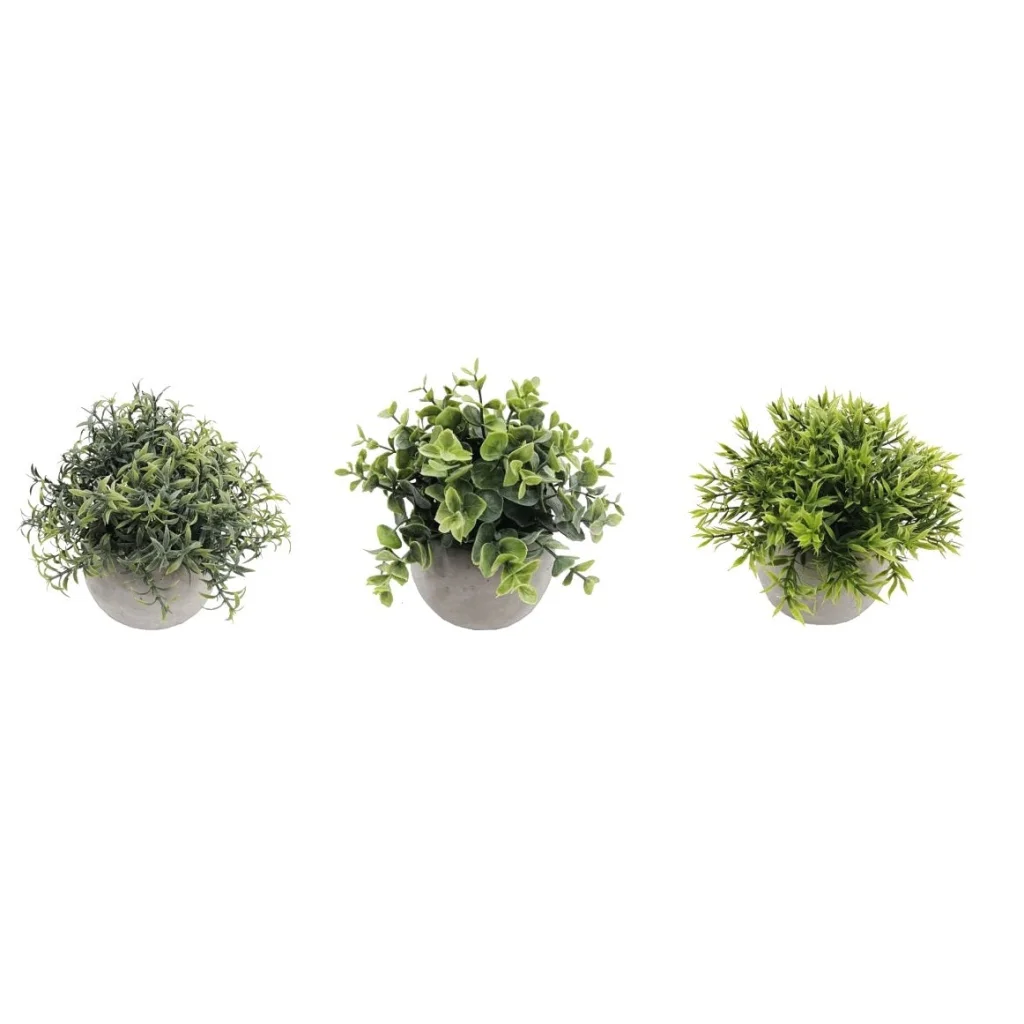 Set 3 Artificial Plant in Cement Pot Assort 18cm - Home &