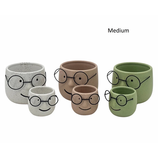 Set 3 Ceramic Pot Planter w Metal Glasses 12x10cm - Home &
