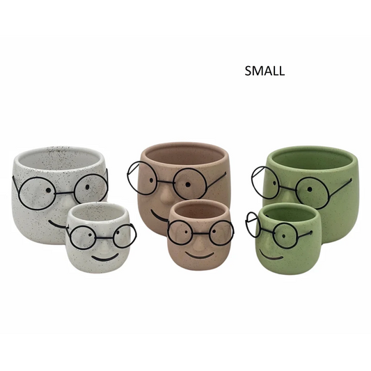 Set 3 Ceramic Pot Planter w Metal Glasses 7x6cm - Home &