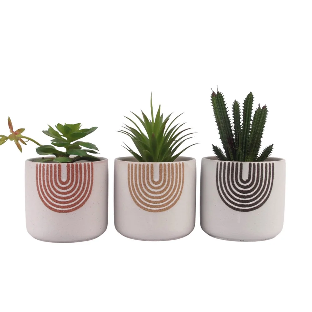 Set 3 Rainbow Ceramic Pot Planter 13cm - Home & Garden >