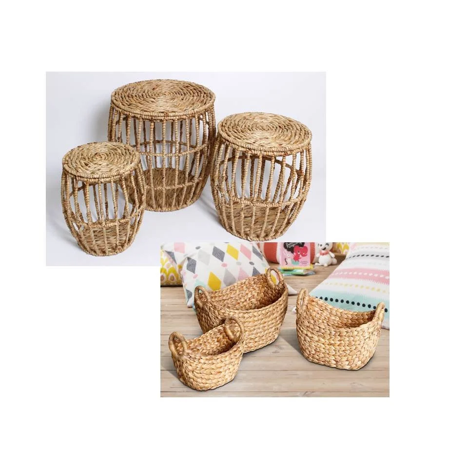 Set 6 Water Hyacinth Storage Table & Baskets 50cm - Home &