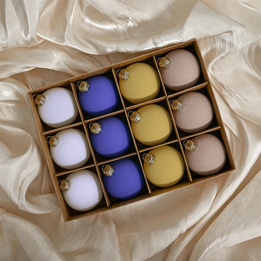 Set of 12 Matte Christmas Ornaments- Pastel Colored