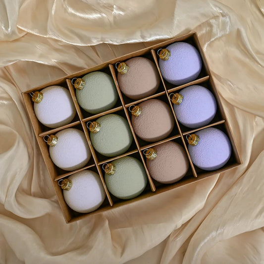 Set of 12 Matte Christmas Ornaments- Pastel Colored