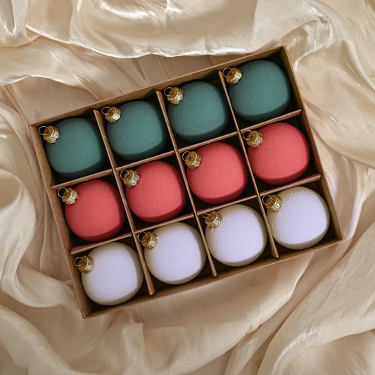 Set of 12 Matte Christmas Ornaments- Pastel Colored