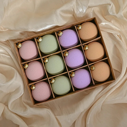 Set of 12 Matte Christmas Ornaments- Pastel Colored