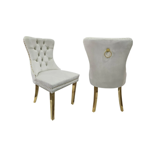 Set of 2 -Alsea Beige Velvet & Gold Polished Steel Dining