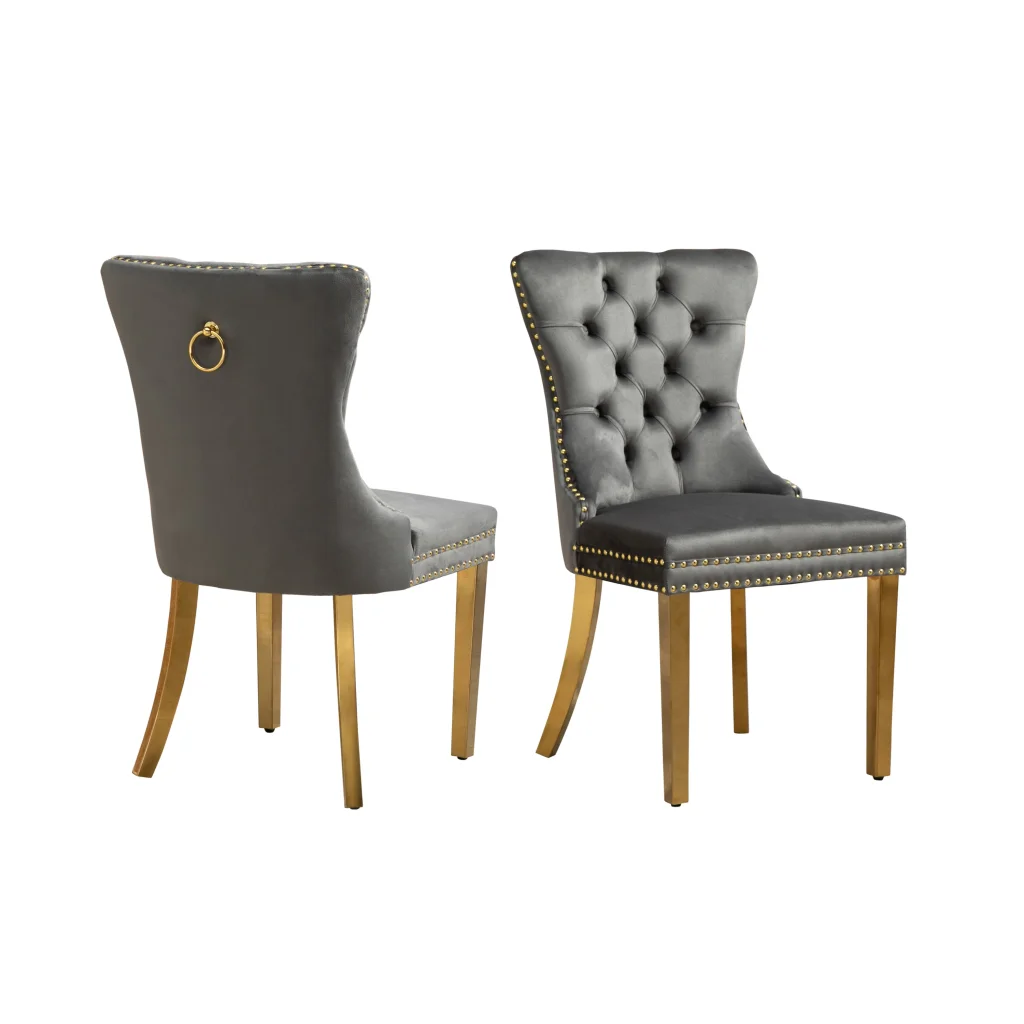 Set of 2 -Alsea Dark Grey Velvet & Gold Polished Steel