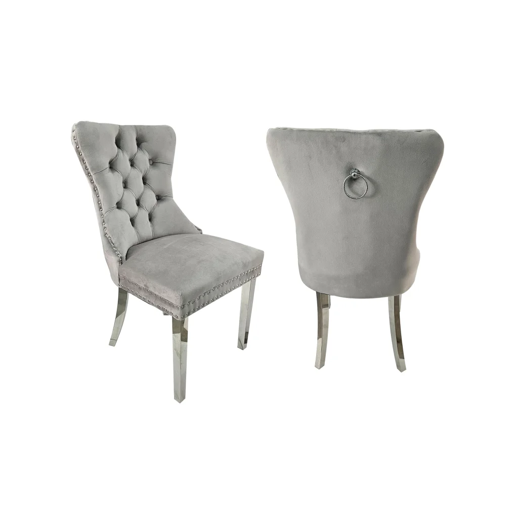 Set of 2 -Alsea Light Grey Velvet & Silver Polished Steel